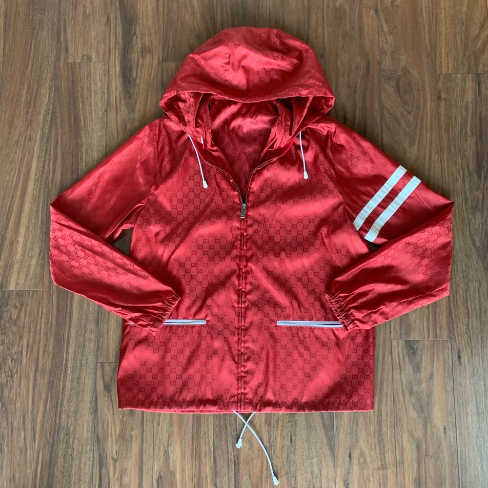 SOLD Gucci Nylon Red GG Canvas ZIP Up Hooded